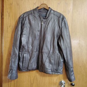 Kenneth Cole Leather Jacket Mens Sz Large Brown Full Zip Vintage Pockets